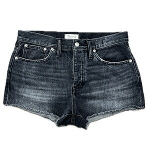 Madewell Relaxed Denim Jean Shorts Faded Black Wash Button Fly Raw Hem Sz 28